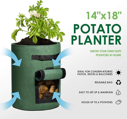 Delxo 5 Pack 10 Gallon Potato Grow Bags, Garden Planting Growing Bag with Flap, Double Layer Breathable Nonwoven Cloth for Potatoes/Planter/Vegetable/Tomato Fabric Pots with Handles Green