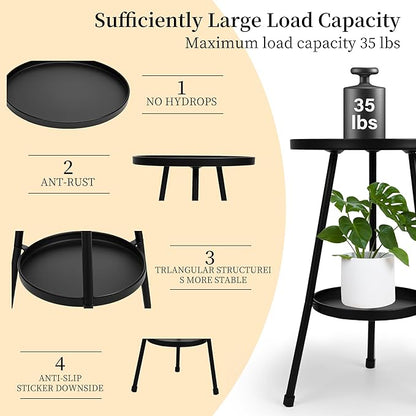 Metal Plant Stand, Plant Stand Indoor Outdoor, Metal Rustproof Flowers, Urban and Rustic Outdoor Plants Stands, Flower Pot Stand Suitable for Living Room, Balcony, Garden (Double Deck,Black)
