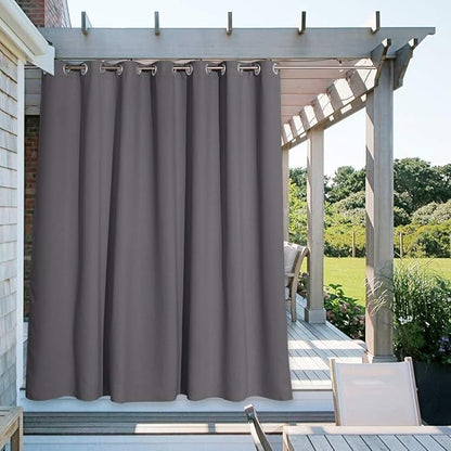 NICETOWN Outdoor Curtain for Patio Waterproof 100'' Width, Patio Privacy Panels Extra Wide for Shade and Rain Outside Light Blocking Drape for Gazebo/Porch, Grey, 1 Panel, W100 x L95