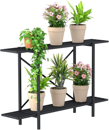 Zhongma 2 Tier Metal Sturdy Heavy Plant Stand, Narrow Plant Stand Indoor and Outdoor, L45.67 x W10.3 x H27.5 inch, 440 LBS Capacity & Heavy Duty Construction. …