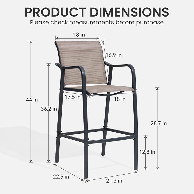 Patio Bar Chairs Set of 4, Espresso Metal Frame, 500 lb Capacity