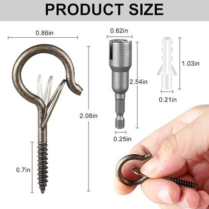 48 PCS Q-Hanger Hooks, Screw Hooks for Outdoor String Lights, Safety Buckle Design Cup Eye Hook for Hanging Christmas Lights, Plants, Mounted on Wall Ceiling, Include 1 Wing Nut Driver, Copper