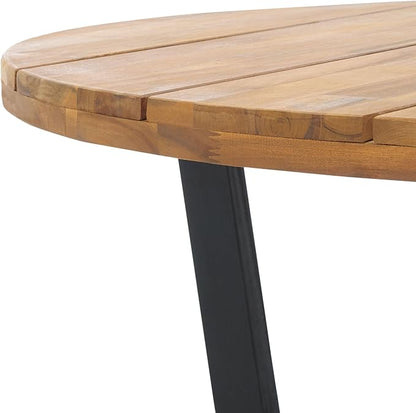 SAFAVIEH Outdoor Collection Leo Natural/Black Solid Wood Round Coffee Table