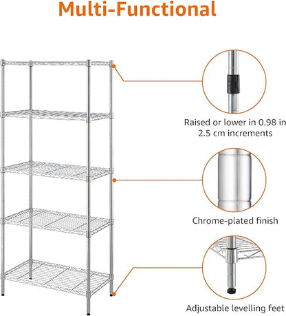 Amazon Basics 5-Shelf Adjustable Storage Shelving Unit for Garage, Steel Wire Rack, 200 Pound Loading Capacity per Shelf, 23.2" x 13.4" x 60", Chrome Finish
