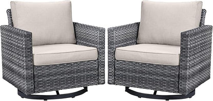 Belord Wicker Chairs Outdoor Bistro Set Oversize Patio Swivel Rocker, Rattan Outdoor Seating Set of 2 Swivel Glider Chairs Wicker Furniture for Porch Deck Backyard with Water-Resistant