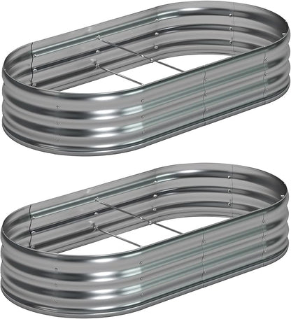 6x3x1ft(2 Pack) Galvanized Oval Raised Garden Bed,Outdoor Planter Box Metal Patio Kit Planting Bed for Vegetables Flowers Herb,Silver