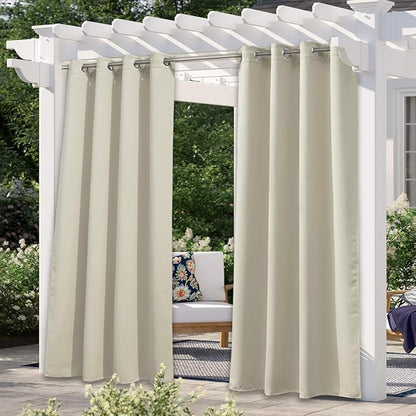 NICETOWN Outdoor Curtain for Patio Waterproof 108" Long, Triple Weave Stainless Steel Silver Grommet Thermal Insulated Privacy Room Darkening for Outdoor Living, Beige, 1 Panel, 52" Wide