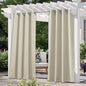NICETOWN Outdoor Curtain for Patio Waterproof 108" Long, Triple Weave Stainless Steel Silver Grommet Thermal Insulated Privacy Room Darkening for Outdoor Living, Beige, 1 Panel, 52" Wide
