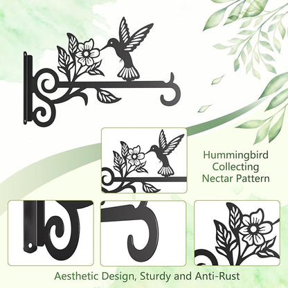 2-Pack Aesthetic Plant Hangers Outdoor – 10 Inch Metal Hanging Plant Bracket with Beautiful Hummingbird Pattern – Anti Rust Plant Hooks for Hanging Plants, Bird Feeder, Windchime, Lantern