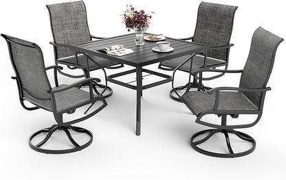 Pamapic 5-Piece Outdoor Dining Set, Patio Dining Set for 4, Outdoor Table and Chairs, All-Weather Outdoor Patio Set with Textilene Swivel Chairs for Garden, Poolside, Deck，Gray