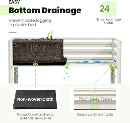 King Bird Large Raised Garden Bed with Netting Galvanized Elevated Planter Box with Legs 48×24×56 in for Backyard, Patio, Balcony, 400lb Capacity, Beige