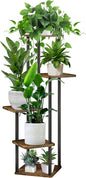 5 Tier Plant Stand Indoor, Thickened Metal Wood Corner Plant Shelf Stands for Multiple Plants, Indoor Tall Plants Stand Tiered Flower Holder for Living Room Patio Garden Balcony(Black+Brown)