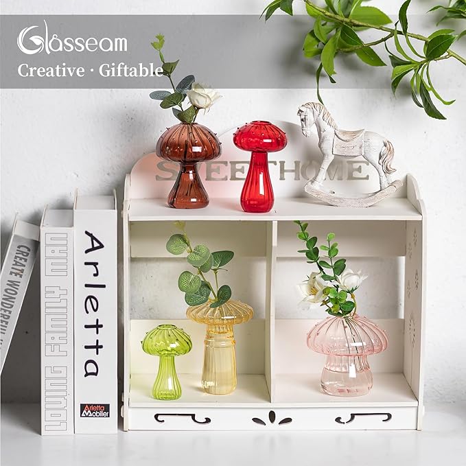 Planter Vase, Borosilicate Glass Mushroom Terrarium, Assorted Colors