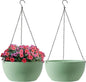 T4U 12 Inch Hanging Planters for Indoor Outdoor Plants, 2 Pack Plastic Hanging Planter, Indoor Hanging Plant Pots, Hanging Basket with Drainage Holes, Flower Pots for Garden Home Decor, Green