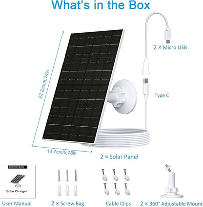 Zivif 7W Solar Panel for Arlo Essential 2K (2nd Gen), Essential XL Spotlight Cameras, USB-C Solar Charger with Micro USB Connector, IP66 Waterproof, 360° Adjustable Mount, 7.2ft Cable, 2 Pack