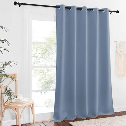 NICETOWN Patio Blackout Curtain Panels - Extra Wide Sliding Door Thermal Insulated Drape, Privacy Room Divider Curtain for Bedroom Office (Stone Blue, 66 x 118 Inch Long)