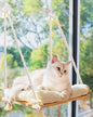 Cat Window Perch with Industrial-Grade Suction Cups - Solid Pine Wood Hammock Bed, Soft Cushion - 42 lb Capacity for Cats Inside