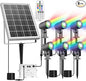 CLY Solar 6 in 1 RGB Spotlights Outdoor Garden, 10 Colors 12 Modes Solar Garden Floodlight Landscape Spotlights IP66 Waterproof 59.06ft Cable Spike Light for Lawn, Patio, Balcony