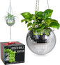 SCANDINORDICA Disco Ball Planter – Value Package: Disco Planter with Chain, Macrame Hanger and Acrylic Stand, Includes Self Watering Insert, Preppy Room Decor, Funky Decor | 8 inch Silver