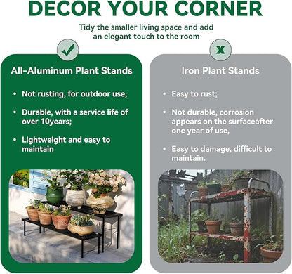 Metal Plant Stand, Rust-proof Aluminum Flower Pot Stand, Heavy Duty Planter Display Shelving for Patio Balcony Garden Living Room Decorative (Black, 35.4 Inch)