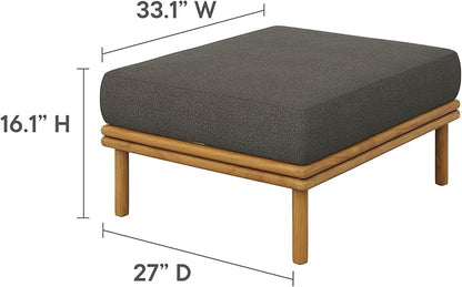 Modway Wren Teak Wood Outdoor Ottoman in Natural Flint Gray