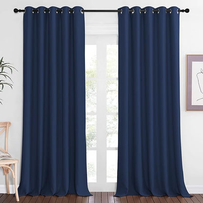 NICETOWN Blackout 110 inch Sliding Door Curtain, Grommet Thermal Insulated Room Darkening Window Treatment Divider for Bedroom/Living Room, Navy, W66 x L110, 1 Panel