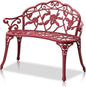 VINGLI 38.5" Patio Park Garden Outdoor Metal Rose Bench, 2-Person Cast Iron Cast Aluminium Frame Antique Finish Chair,Accented Lawn Front Porch Path Yard Decor Deck Furniture (Red, Rose)