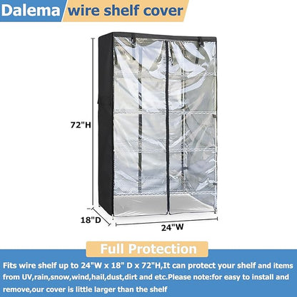 Waterproof Shelf Cover,Outdoor 600D Heavy Duty Dustproof Storage Shelves Cover,24''x18''x72'' Shelf Covers for Wire Shelving with Zippers,Storage Rack Covers with Clear Front