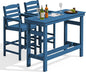 SERWALL Outdoor Bar Set - 2 Adirondack Bar Chairs & Bar Height Table with 1.6" Umbrella Hole, All-Weather HDPE Patio Furniture for Poolside, Backyard, Garden - Blue
