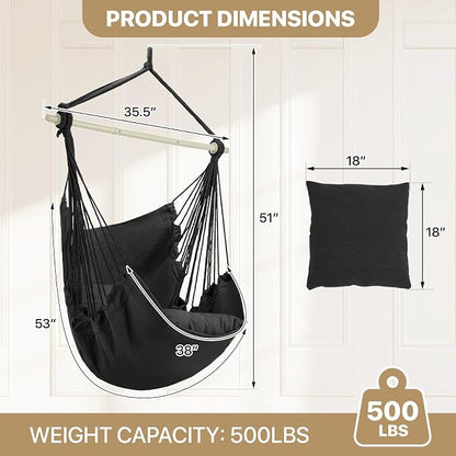 MoNiBloom Hammock Chair Hanging Rope Swing w/2 Cushions, Boho Macrame Hanging - Image 2
