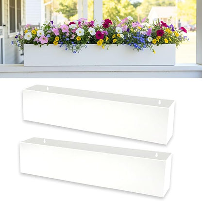 LaLaGreen Wall Planters for Outdoor (36 Inch, 2 Pack) White Carbon Steel Metal Hanging Flower Pots, Long Rectangular Wall Mount Window Box Planters for Succulents, Balcony, Fence, Deck Garden Décor