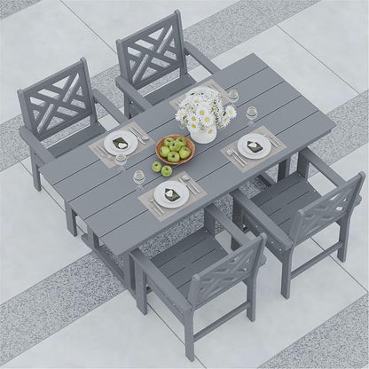 5-Piece Outdoor Dining Set, HDPE All-Weather Patio Table and Chairs Set for 4, Outdoor Patio Furniture Sets with Umbrella Hole for Outside, Deck, Backyard, Garden (Grey)