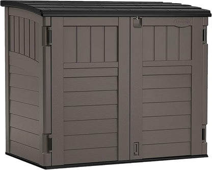Suncast 34 Cu Ft Horizontal Resin Storage Shed - Outdoor Storage Shed with Floor Included, Lockable, Weatherproof, Fits Small to Medium Trash Cans, Generators, & Garden Tools, Stoney Black