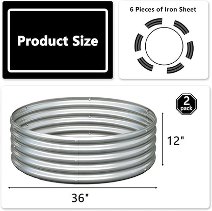 3x3x1ft(2 Pack) Galvanized Round Raised Garden Bed,Outdoor Planter Box Metal Patio Kit Planting Bed for Vegetables Flowers Herb,Silver