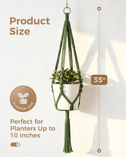 Bamworld Macrame Plant Hanger Indoor Hanging Planter for Plants Hanging Plant Basket Macrame Wall Hanging Planters Boho Decor Home Room Decor Aesthetic 36 Inches Natural Green, Set of 2