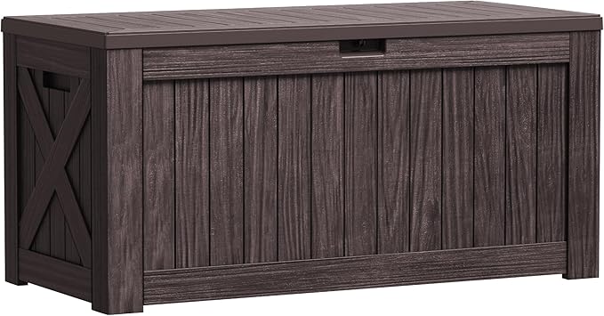 Deck Box 120 Gallon Outdoor Storage Bin with Lid, Dark Brown Resin