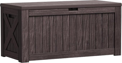 Deck Box 120 Gallon Outdoor Storage Bin with Lid, Dark Brown Resin