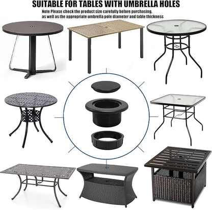 Patio Table Umbrella Hole Ring Plug Cap Set, Yard Parasol Table Hole Cover Insert Black Thicker Patio Table Hole Plug Ring for Cafes, Outdoor, Milk Tea Shops, Camping