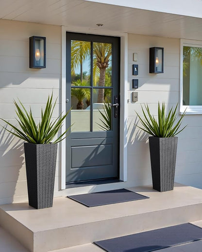 Greesum 24 Inch Tall Plastic Planters (Set of 2), Detachable Inner Pot & Drainage Holes, Outdoor Decorative Flower Pots for Large Plants, Trees, Patio, and Garden, Black