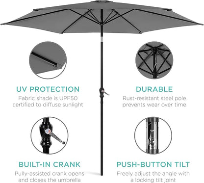 Best Choice Products 10ft Outdoor Table Compatible Steel Polyester Market Patio Umbrella w/Crank and Easy Push Button Tilt