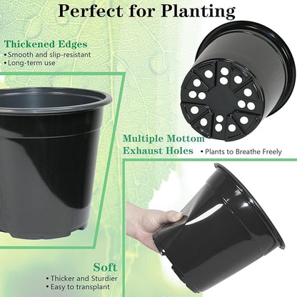 32-Pack 1.5 Gallon Nursery Pots, Thickened Soft Seed Starting Container for Indoor Outdoor Plants,Seedlings, Vegetables, Succulents and Cuttings (Black)