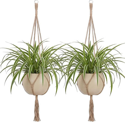 EBOOT 2 Pack 33 Inch Large Macrame Plant Hanger Rope to Hang Flower Pot Plant Holder for Indoor Outdoor Decorations, 4 Legs (Linen Color)