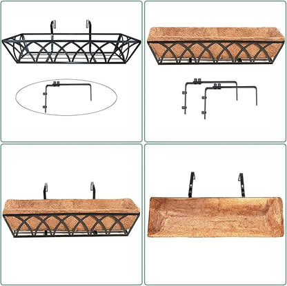 24in 4pcs Planter Box with Coco Liner, Rust-Resistant Metal Frame, Drainage Hole, Indoor/Outdoor Use, Black Finish