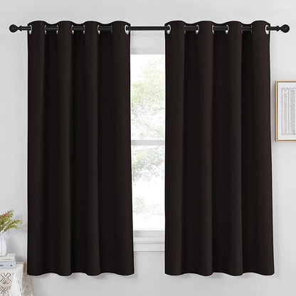 NICETOWN Blackout Curtain Panel 63 inch Long for Window - Thermal Insulated Solid Grommet Blackout Drape for Bedroom Living Room Kitchen (Single Panel, 52W x 63L, Brown)