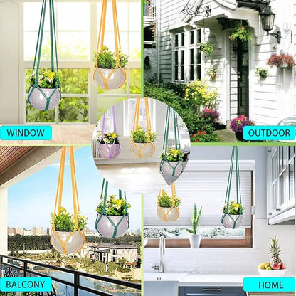 Hanging Planters for Plants with 8 Hooks, Handmade Colorful Cotton Rope Hanging Plant Holder Indoor & Outdoor Boho Room Decor Hanging Ceiling Decor，4 Pack. (4 Color)