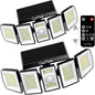 Solar Outdoor Lights, Flood Light Motion Sensor & Dusk to Dawn, Solar Spotlights Outdoor Waterproof, 300 Security LED & Remote Control, 5 Head 270°, Spot lamp for Wall Backyard, 2 Pack