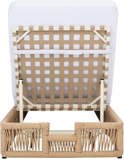 SAFAVIEH Outdoor Collection Gillian Tan Rope/White Cushion Chaise Lounge Chair (PAT7527A)