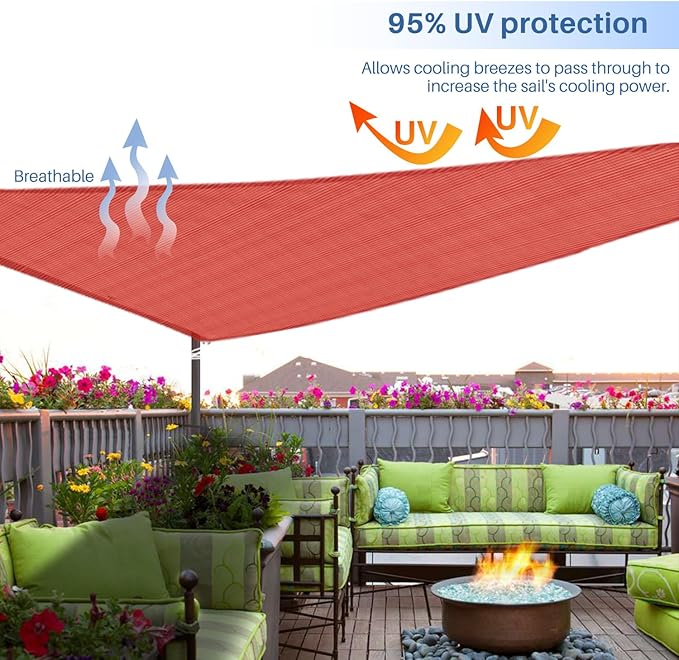E&K Sunrise 28' x 28' x 28' Sun Shade Sail Triangle Canopy Shade Cover UV Block for Patio Backyard Garden Outdoor (Red)