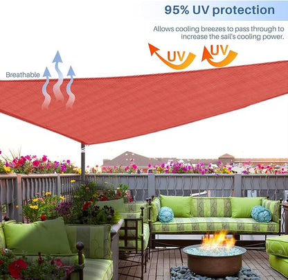 E&K Sunrise 19' x 19' x 19' Sun Shade Sail Triangle Canopy Shade Cover UV Block for Patio Backyard Garden Outdoor (Red)