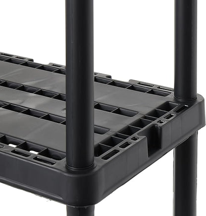 Gracious Living 4 Pack Light Duty Storage Shelves, Knect-A-Shelf 4-Shelf Ventilated Shelving Rack Organizer for Home, Garage, Basement & Laundry, Black